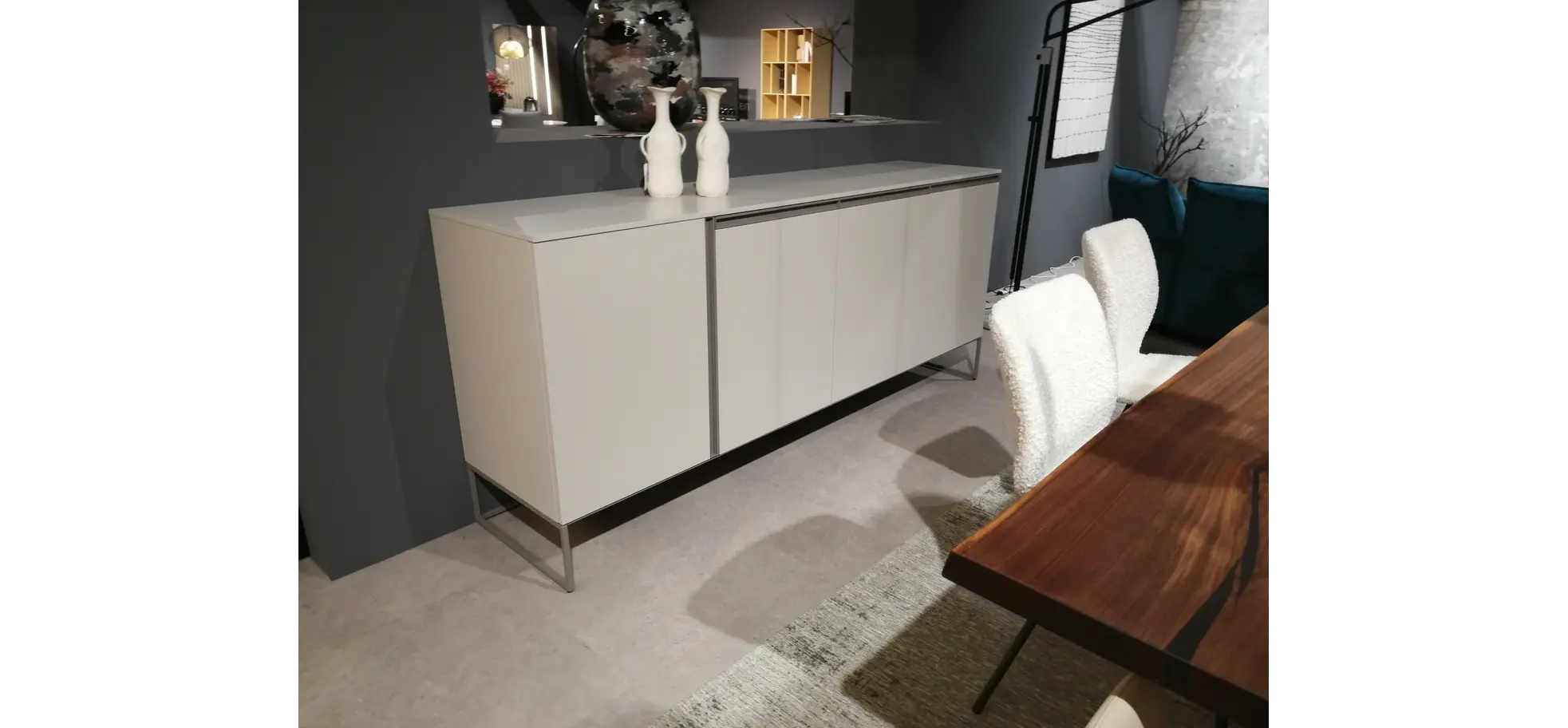 Sideboard Venzone - BHT ca. 216x95x52 cm, Lack, Hellgrau