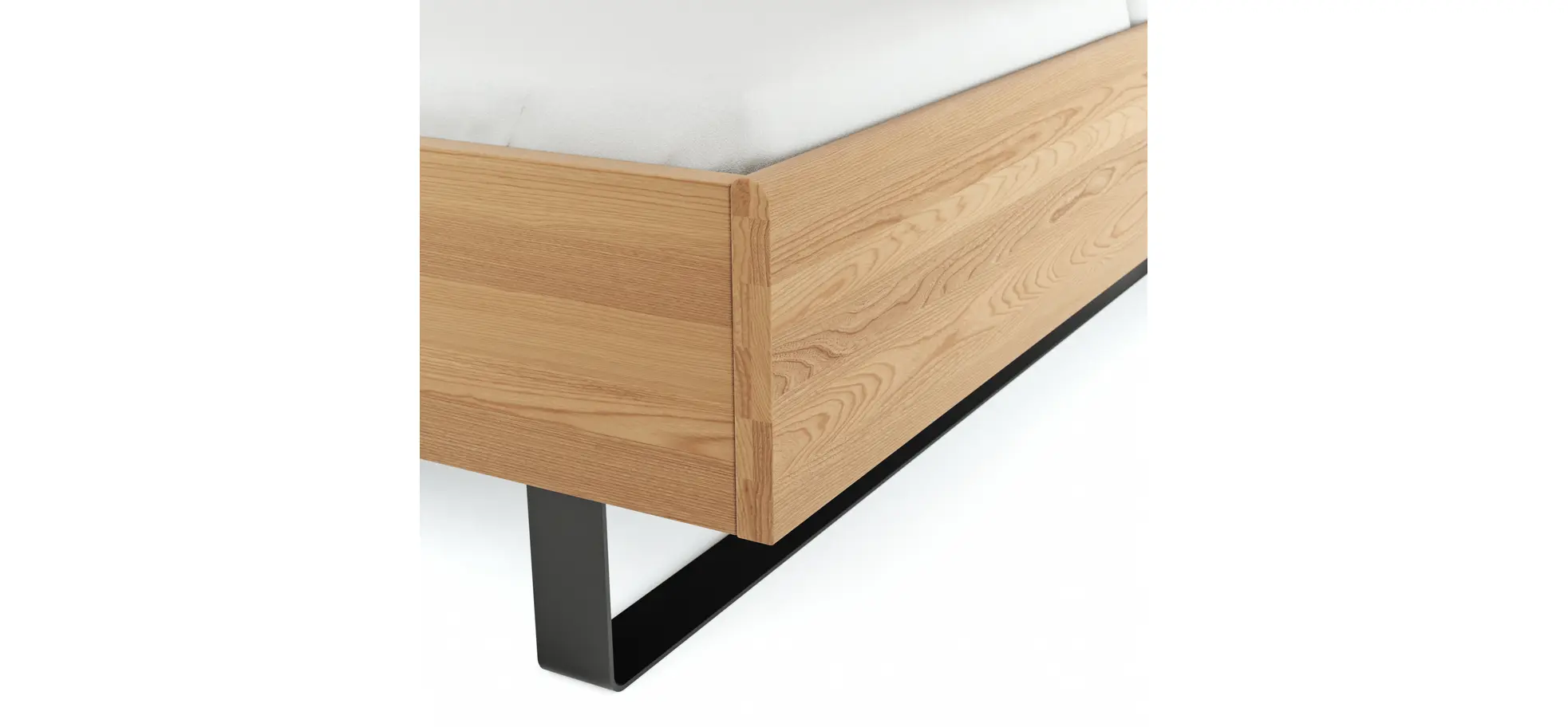 Bett Lenoso - Liegefläche ca. 180x200 cm, Eiche massiv, Kunstleder Anthrazit