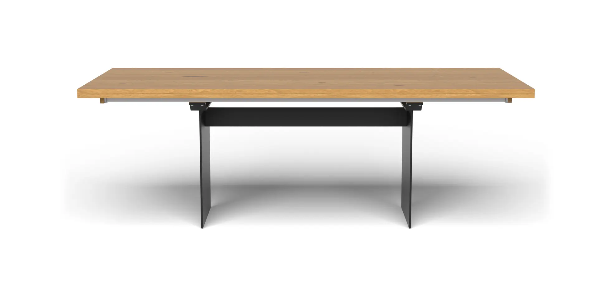 Esstisch 3110 - LB ca. 220x100 cm, ausziehbar,  Asteiche massiv, Geölt, Wange Rohstahl, Schwarz