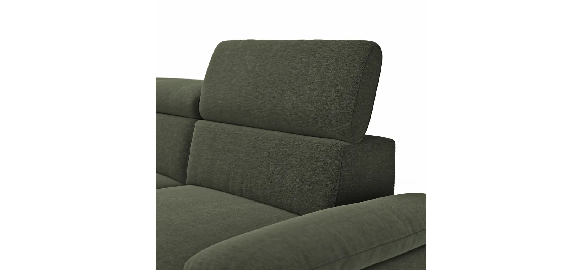 Ecksofa Felipa - Longchair links mit 2,5-Sitzer inkl. Armlehne verstellbar und Rückenlehne/Sitztiefe verstellbar (motorisch), Stoff, Dunkelgrün