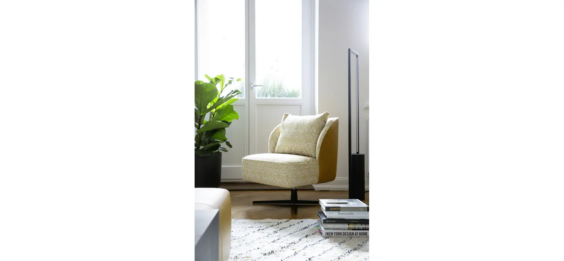 Sessel Cuneo - drehbar, Stoff, Senfgelb, Leder, Senfgelb