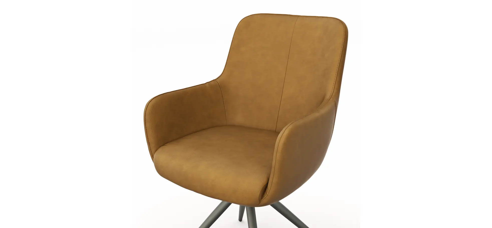 Armlehnstuhl Mis - Leder, Kurkuma, Drehbar, Gestell, Anthrazit