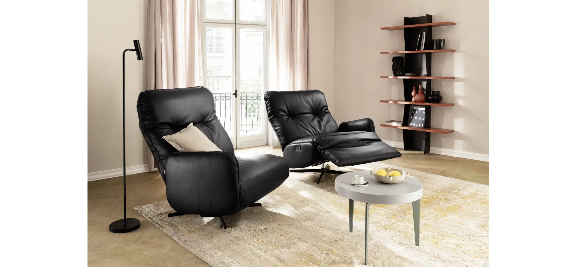 Loungesessel Lovere - Leder, Schwarz, Armlehne links