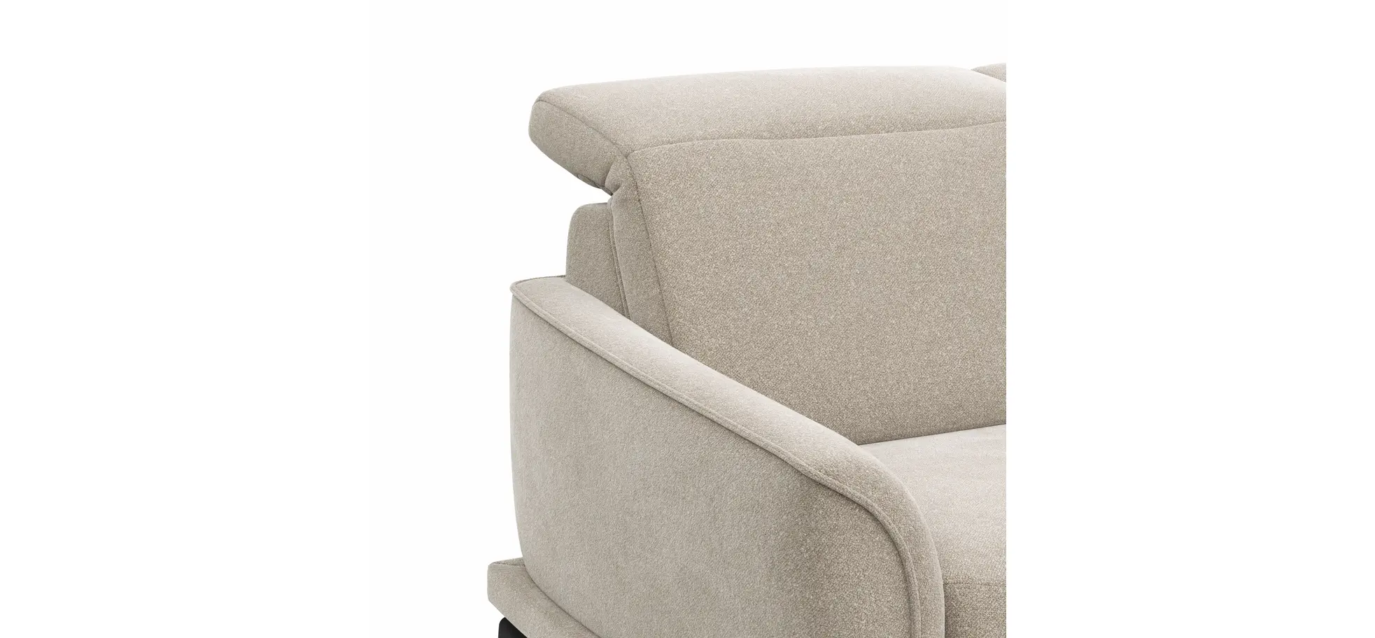 Ecksofa Amadena - 2-Sitzer mit Ecke rechts inkl. Kopfteilverstellung und Sitzvorzug, Stoff, Creme