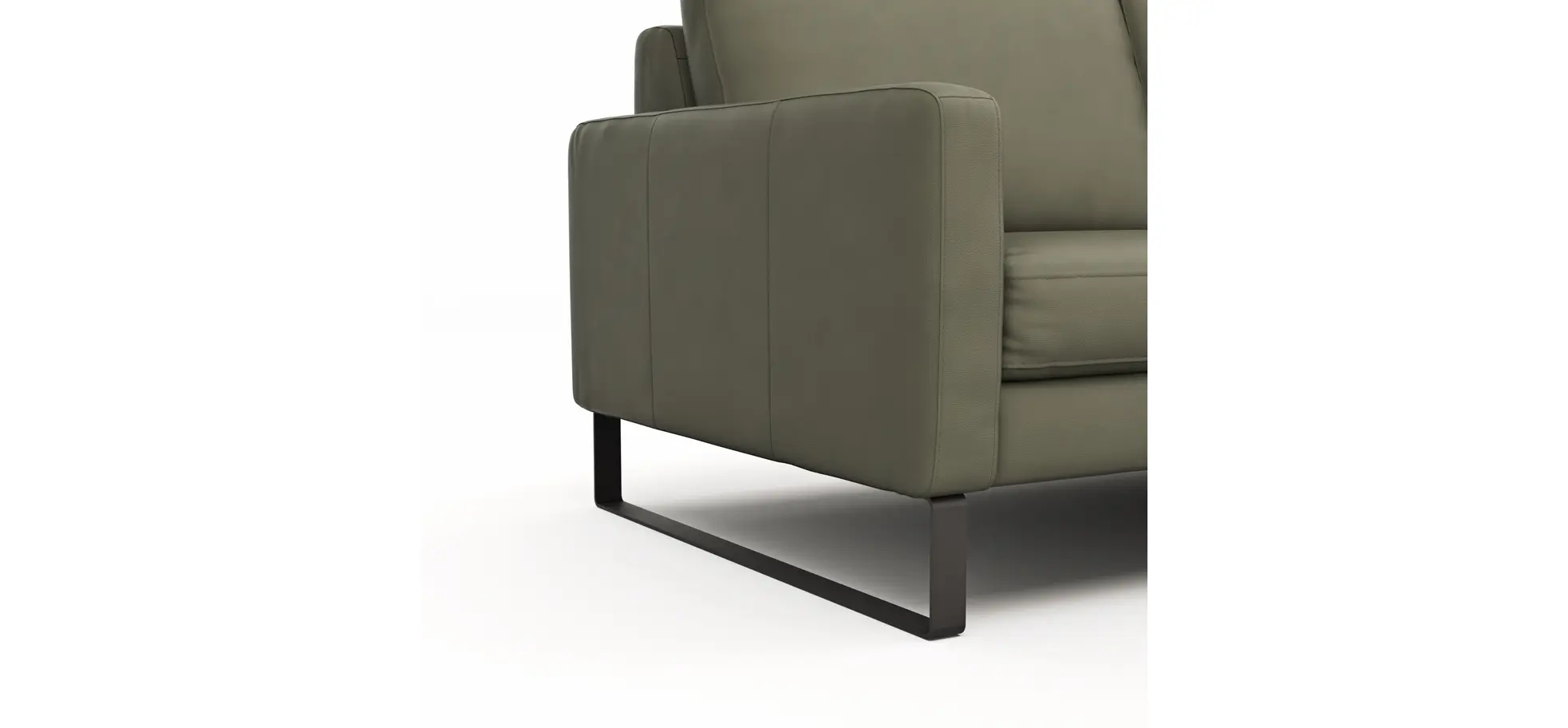 Sofa Enna - 3-Sitzer, Armlehne A, Leder, Olive, Kufe, Schwarz