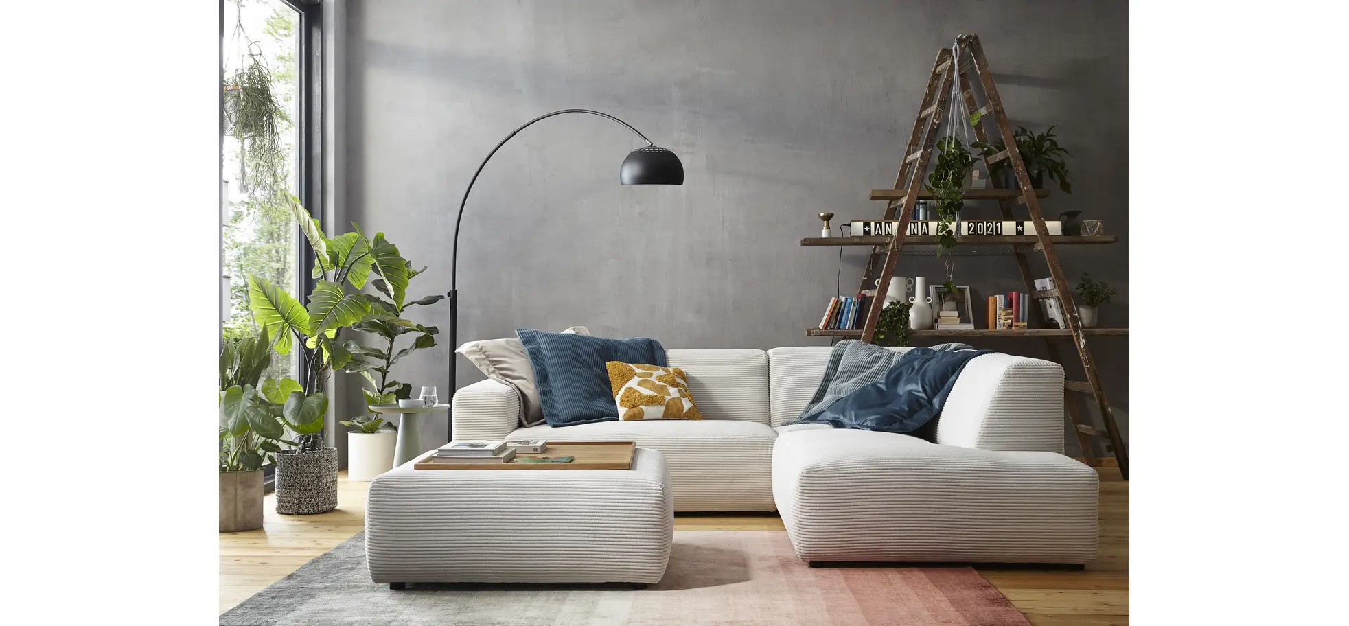Ecksofa Elementos - 1,5-Sitzer links mit Ecke rechts, Stoff, Weiß