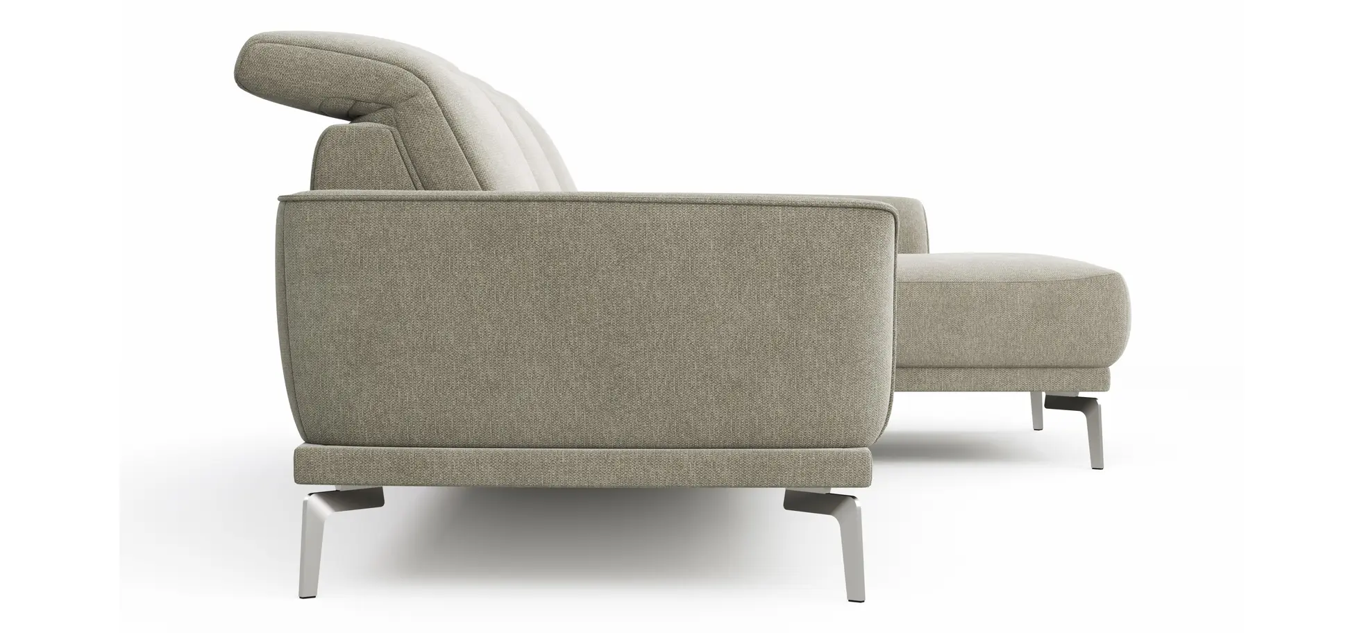 Ecksofa Amadena - 2-Sitzer mit Longchair rechts inkl. Kopfteilverstellung, Stoff, Limone