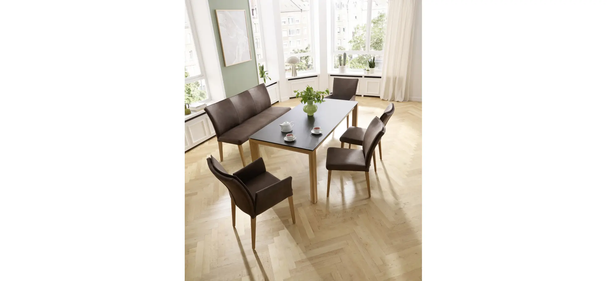 Polsterbank Florea - Breite ca. 155 cm, Stoff, Dunkelbraun