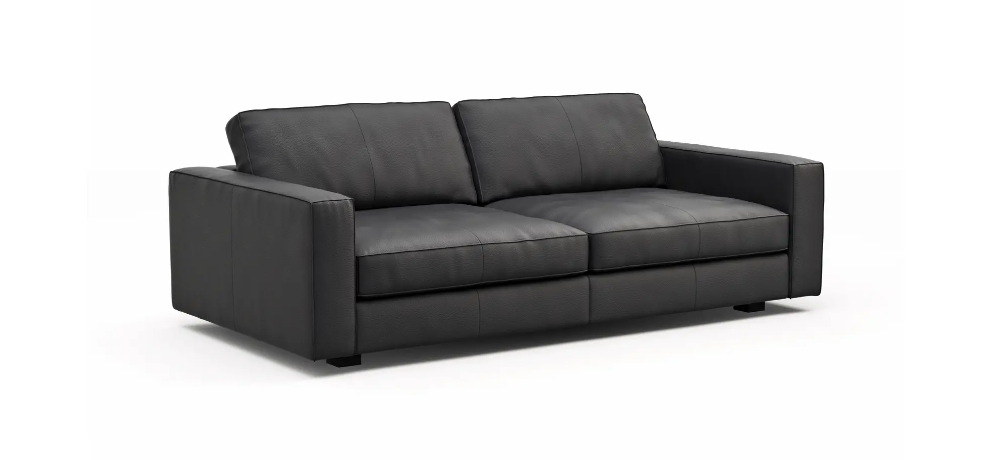 Sofa Aprino 2 - 3,5-Sitzer L, Dickleder, Schwarz, Armlehne Block schmal