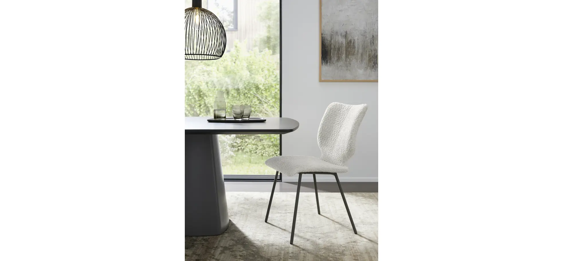 Stuhl Cupi - 4-Fuß, Stoff, Ecru