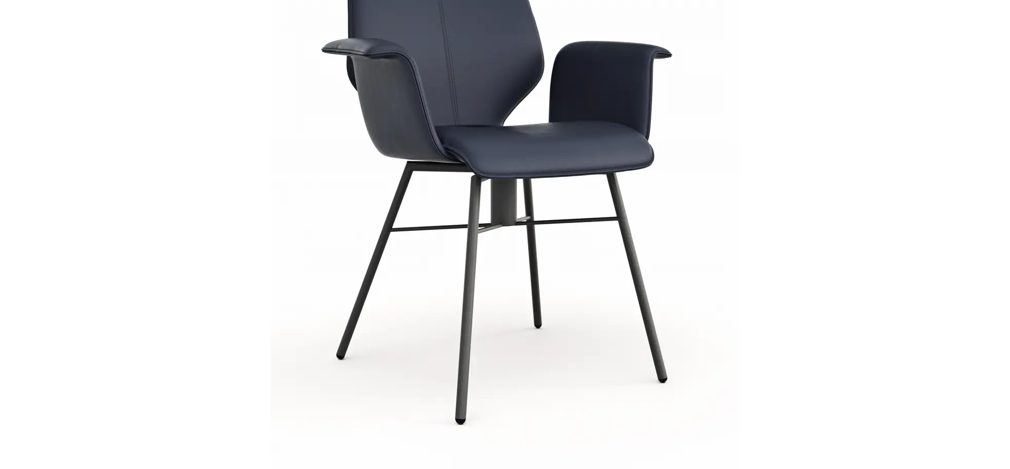 Armlehnstuhl Penthouse - Leder, Dunkelblau, Gestell, Anthrazit, Drehbar