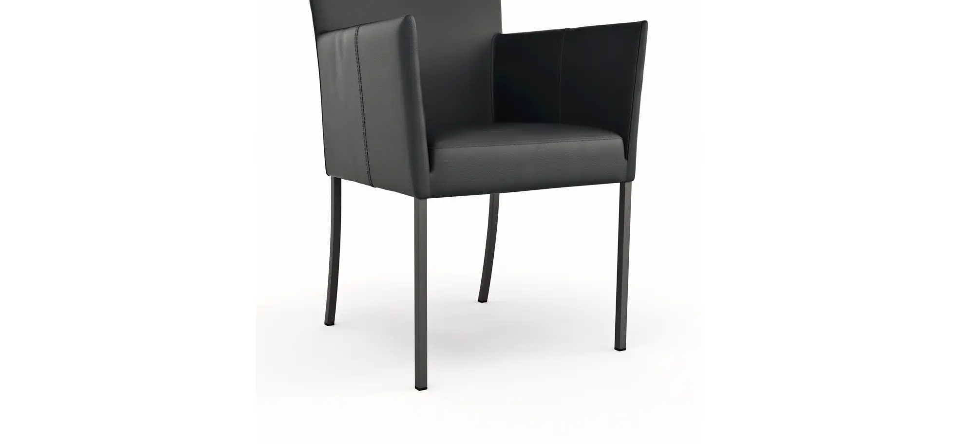 Armlehnstuhl Penthouse - Leder, Schwarz, 4 Fuß, Metall, Schwarz