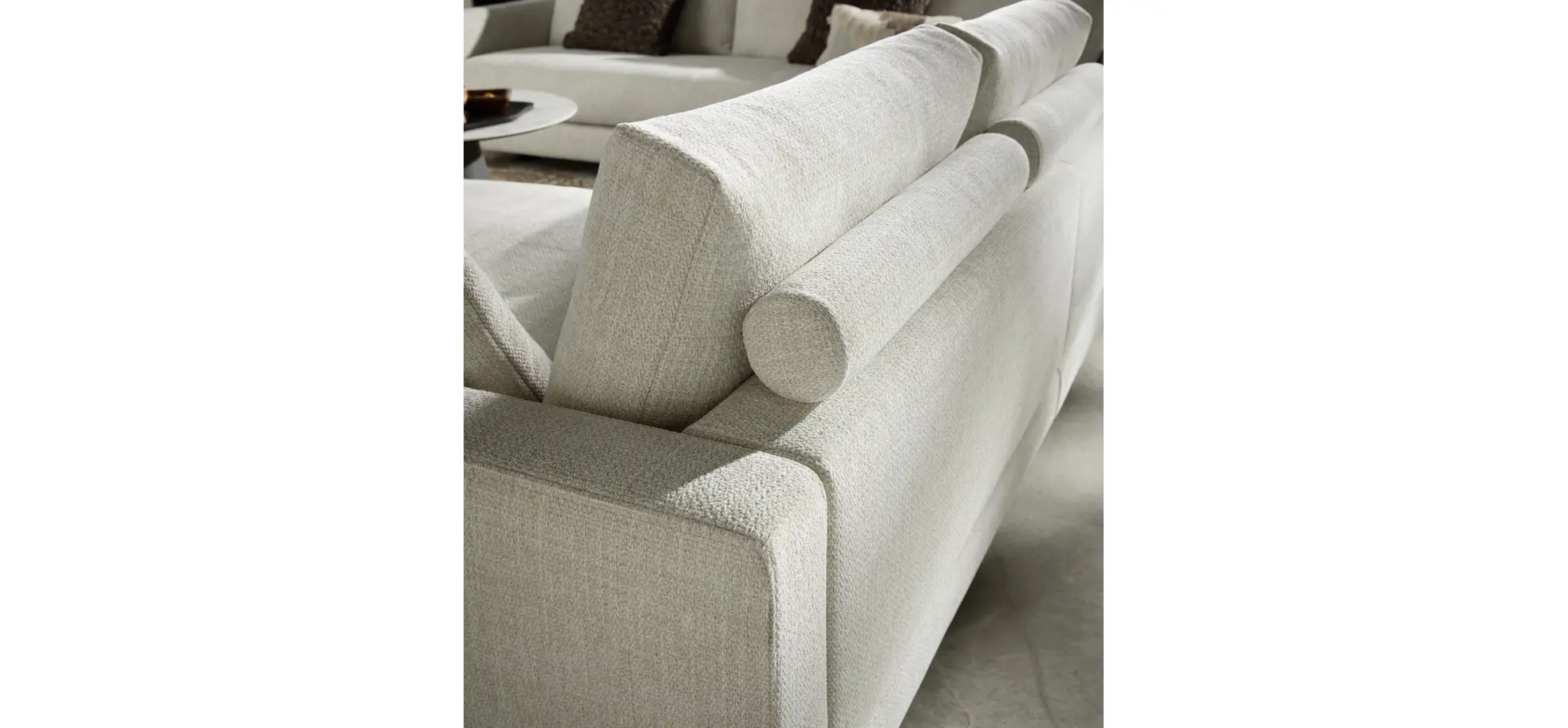 Ecksofa Cuneo Select - Ecke links, 2-Sitzer, Longchair rechts, Stoff, Offwhite