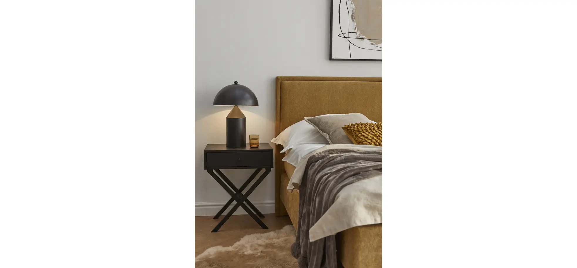 Boxspringbett Valencia - Liegefläche ca. 180x200 cm, Stoff, Senfgelb