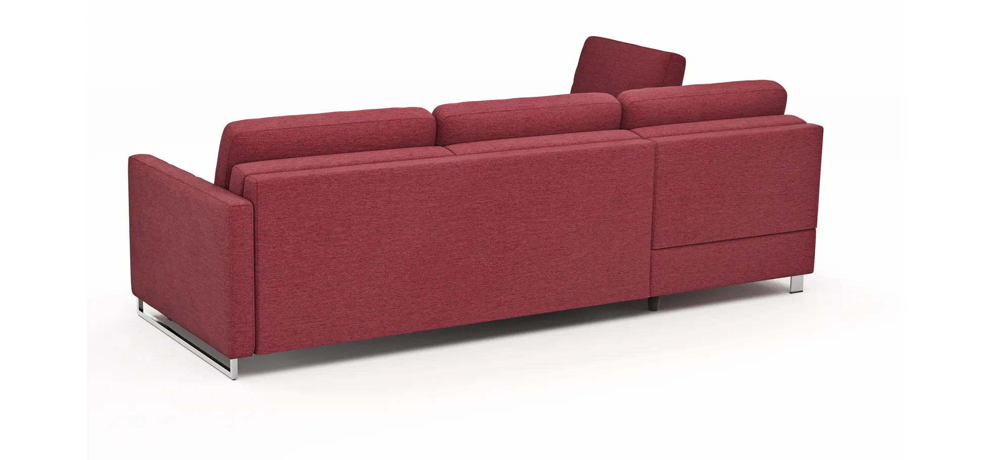 Ecksofa Nuoro - Longchair links mit 2-Sitzer inkl. Schlaffunktion und Bettkasten, Stoff, Rubin