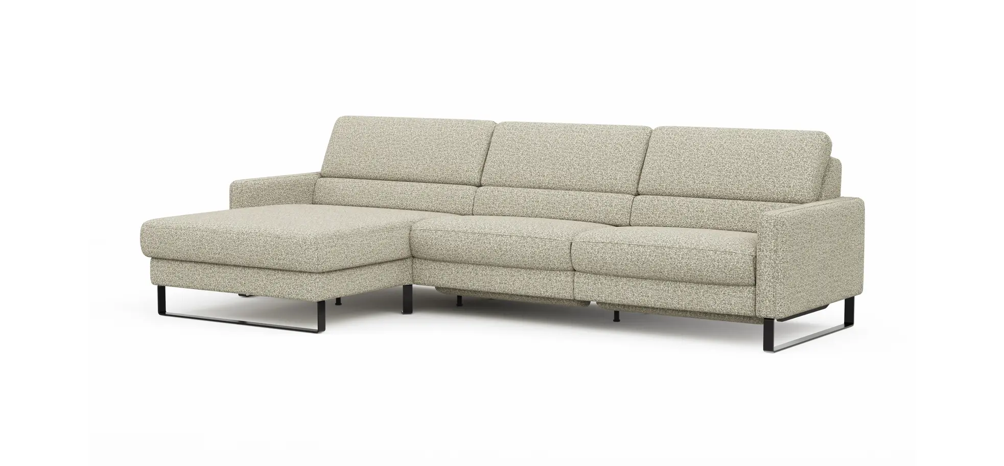 Ecksofa Valera - Longchair mit 3-Sitzer rechts inkl. Rückenlehne verstellbar und Relaxfunktion motorisch, Stoff, Limone