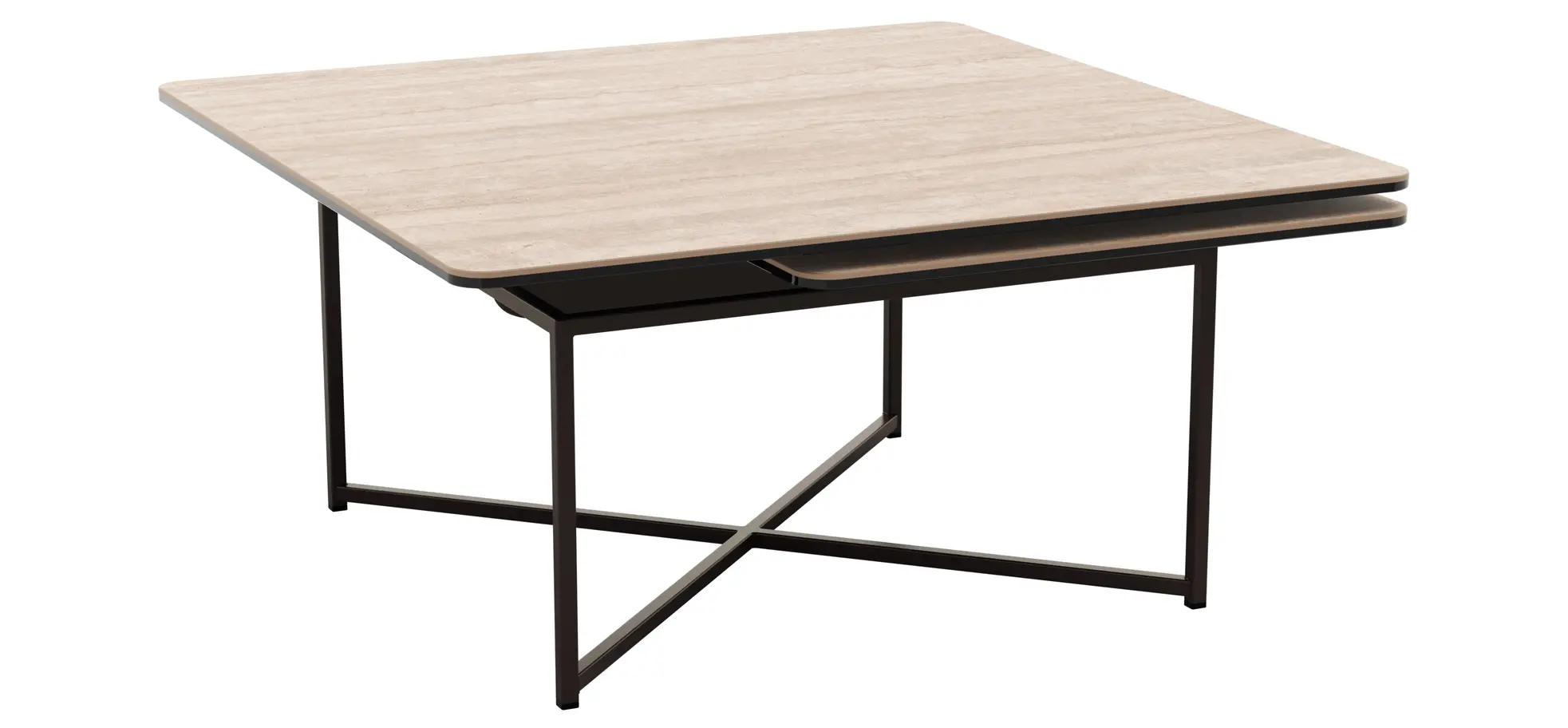 Couchtisch Cena - LB ca. 132x108 cm, Platten drehbar, Keramik, Travertin 