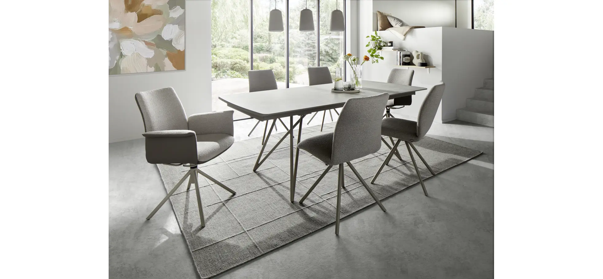 Armlehnstuhl Sedana - drehbar, Leder & Stoff, Grau