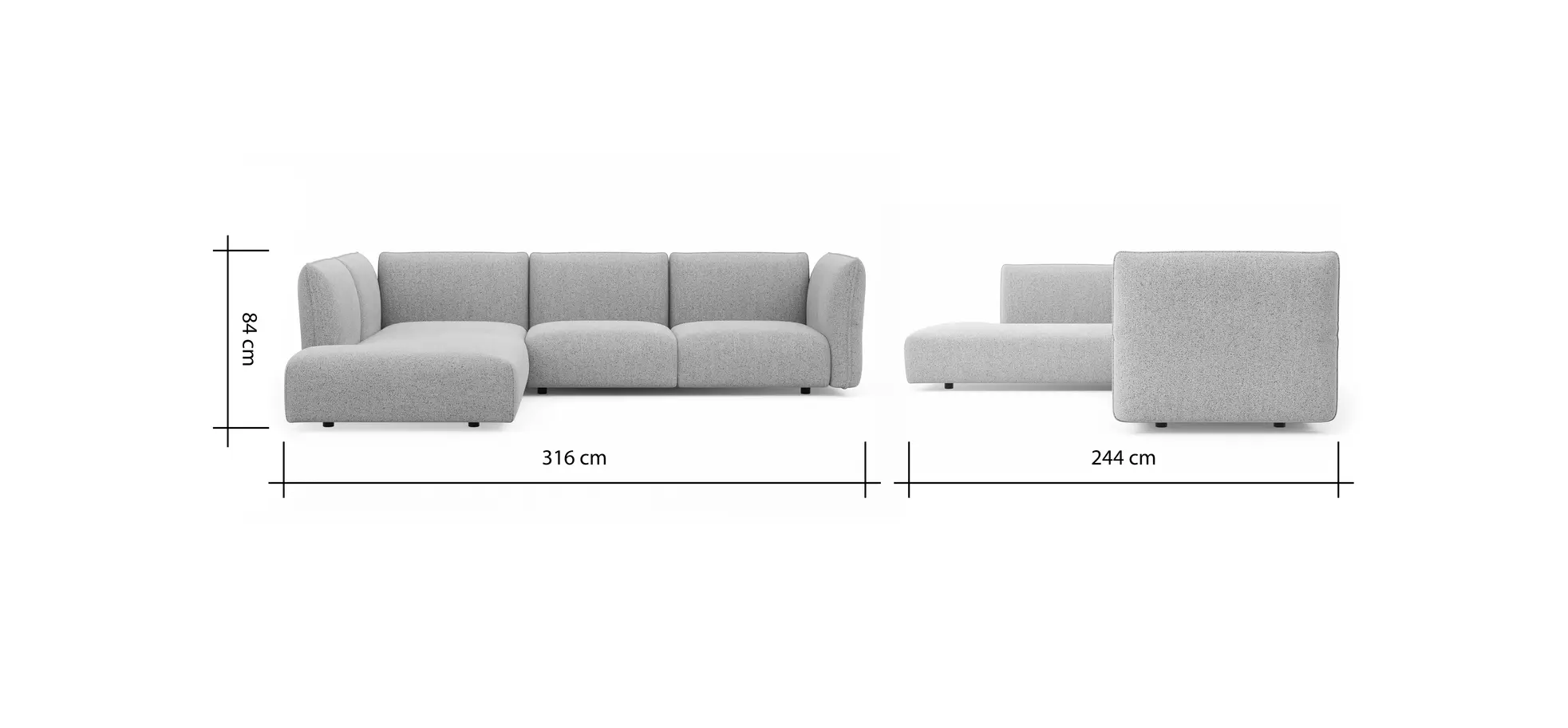 Ecksofa Motone - Ecke links mit 2,5-Sitzer, Stoff, Hellgrau