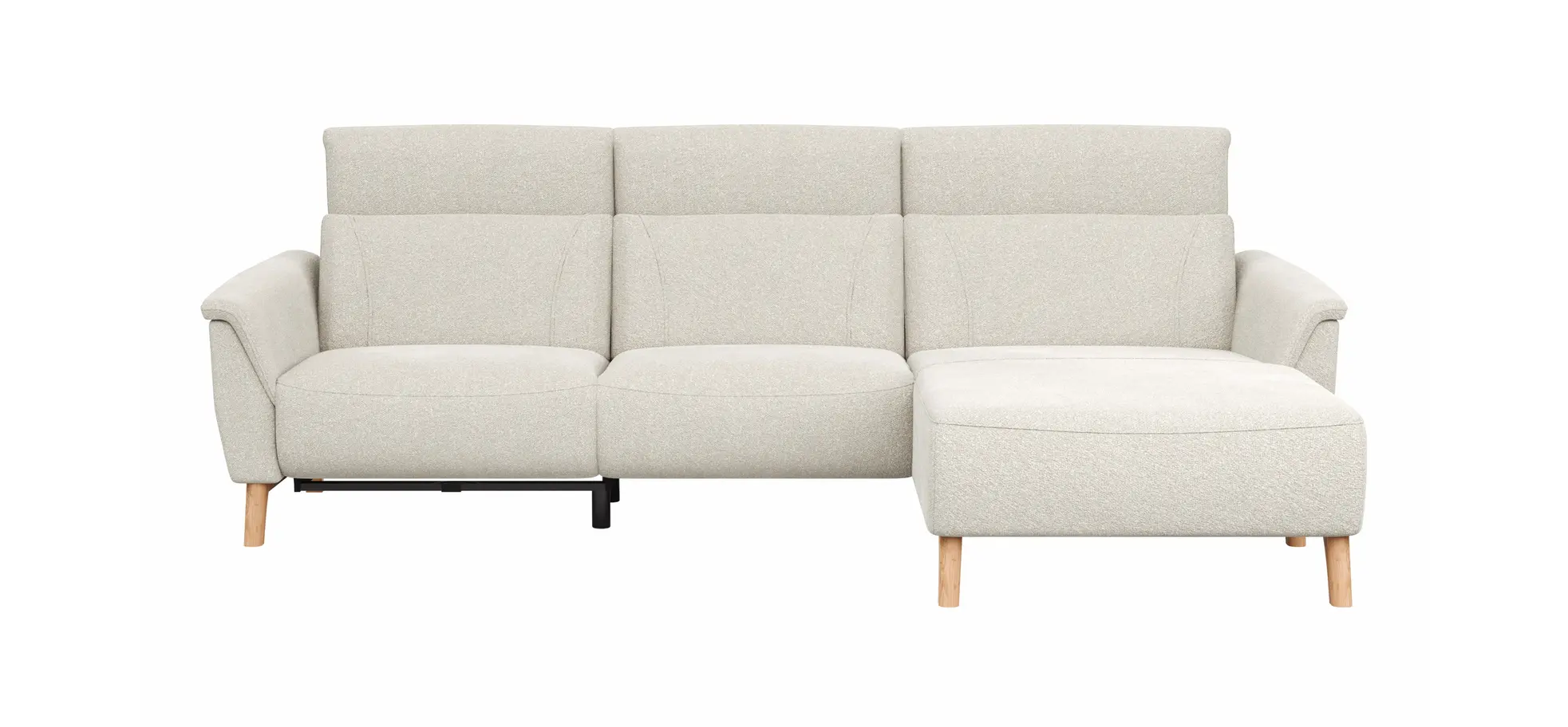 Ecksofa Nevin - 2-Sitzer mit Longchair rechts, inkl. Relaxfunktion (motorisch) und Kopfpolsterverstellung, Stoff, Weiß 9150600