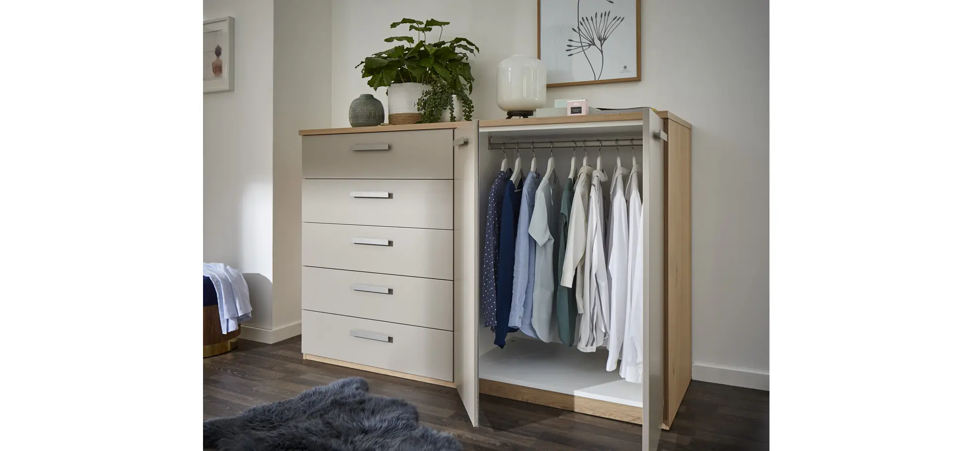 Kommode Viana - Balkeneiche furniert, Taupe