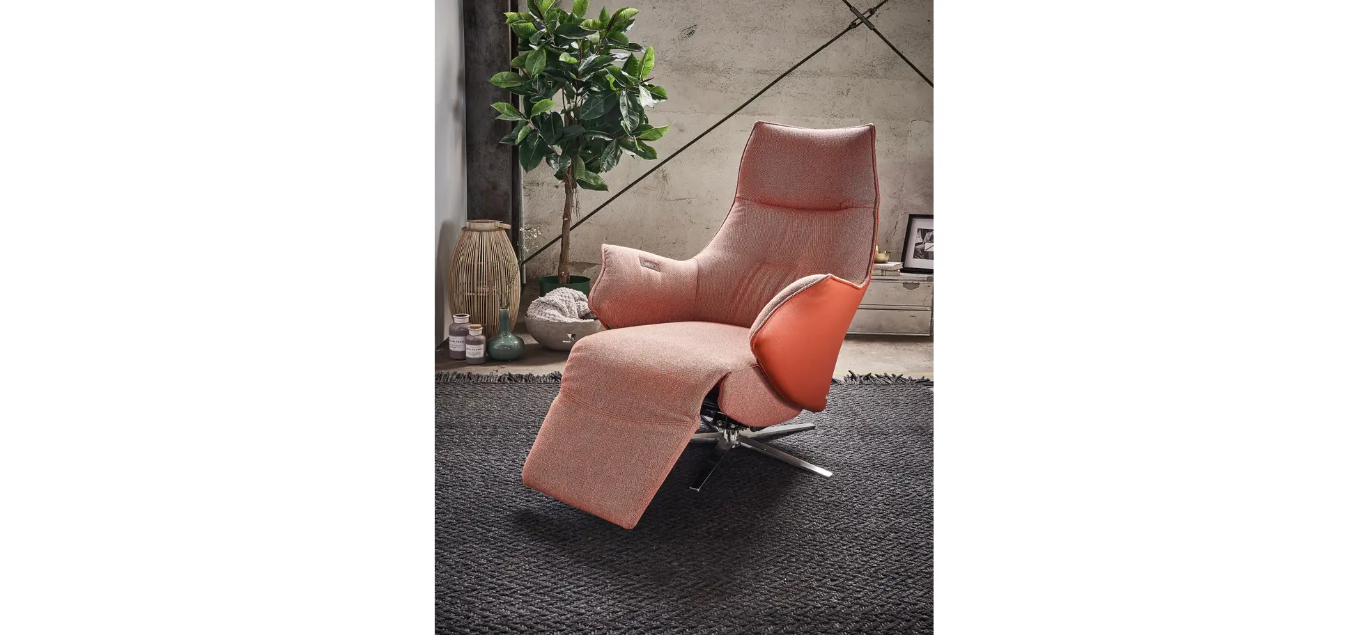 Relaxsessel Girona -  Relaxfunktion (motorisch) und Aufstehhilfe, Stoff, Leder, Rose