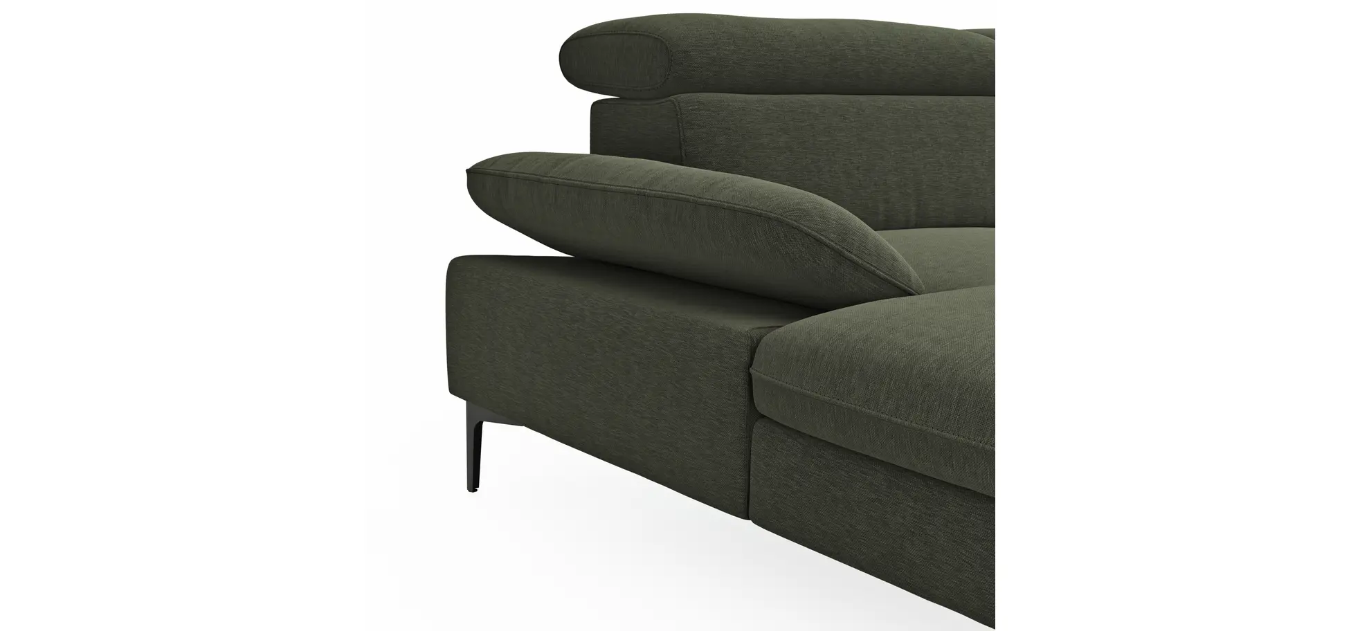 Ecksofa Felipa - Longchair links mit 2,5-Sitzer inkl. Armlehne verstellbar und Rückenlehne/Sitztiefe verstellbar (motorisch), Stoff, Dunkelgrün