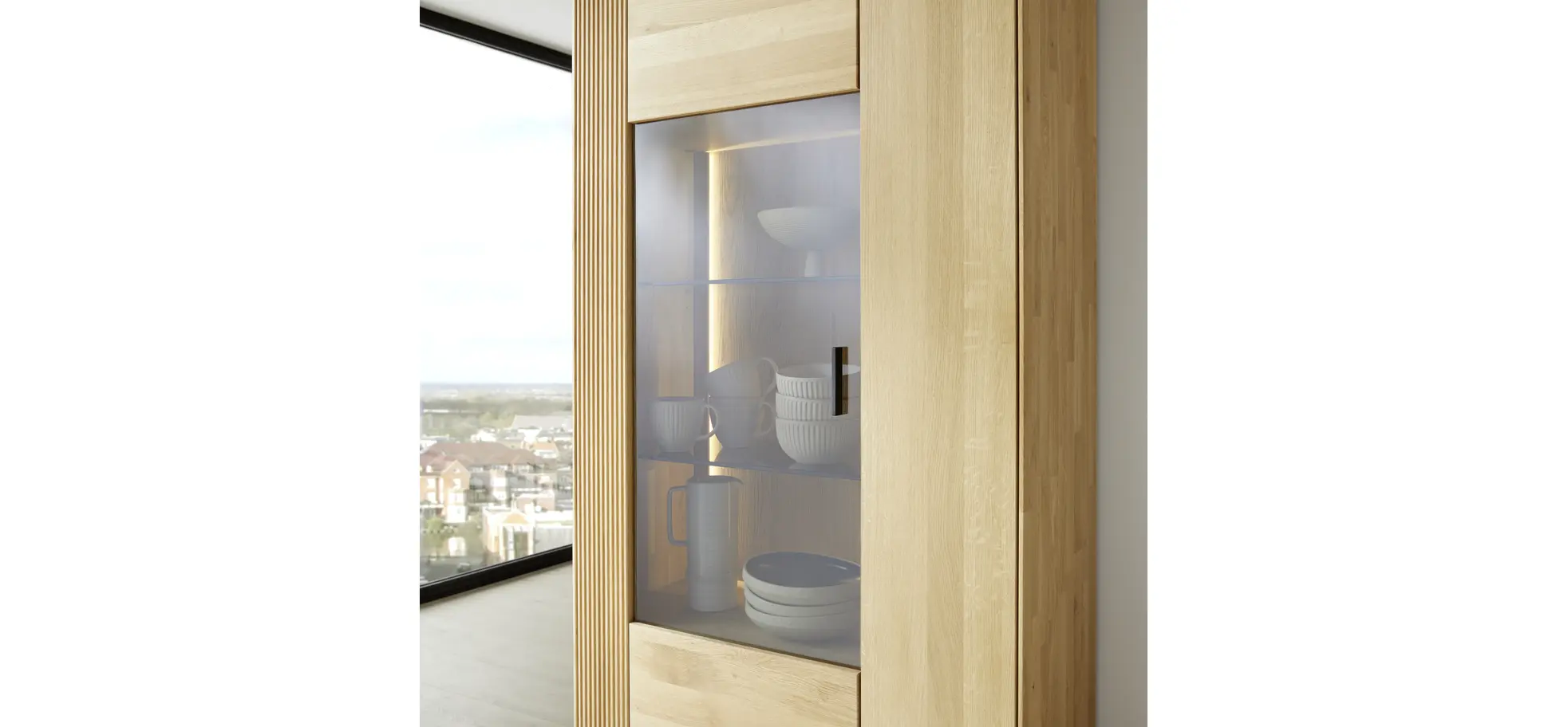 Vitrine Estana - inkl. Beleuchtung, Eiche massiv, legno