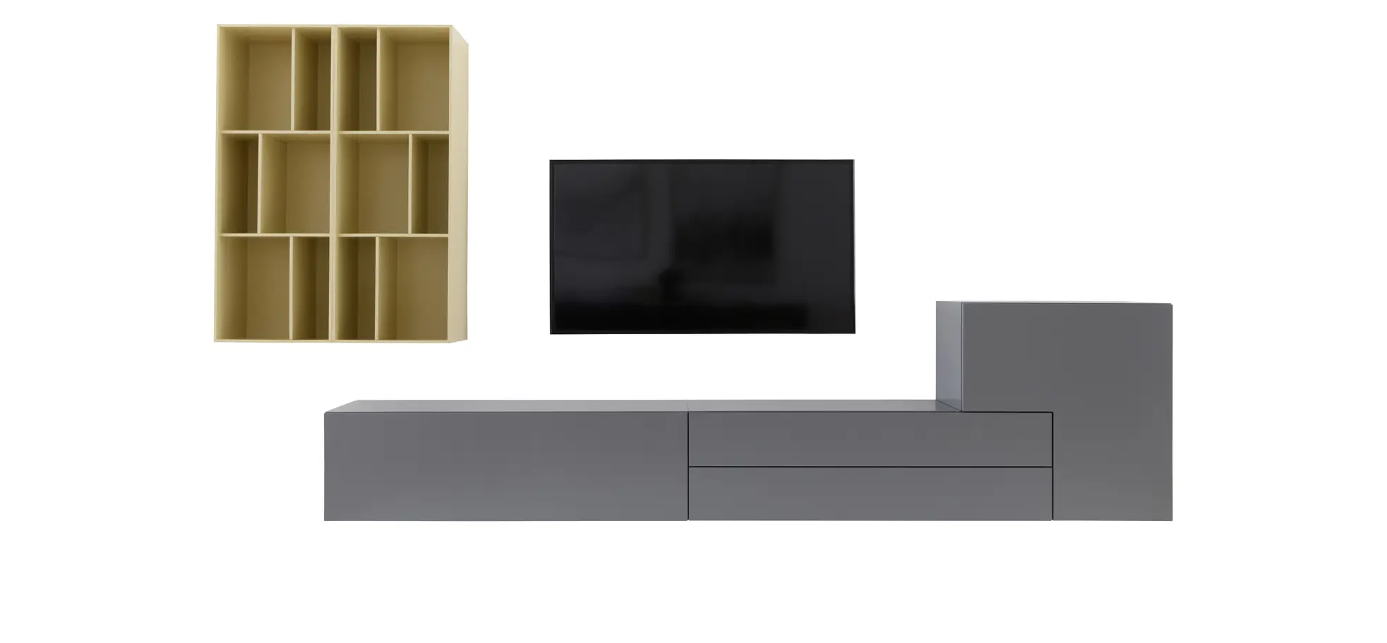 Wohnwand 3900 - Lack, Steingrau, Mandel 9150846