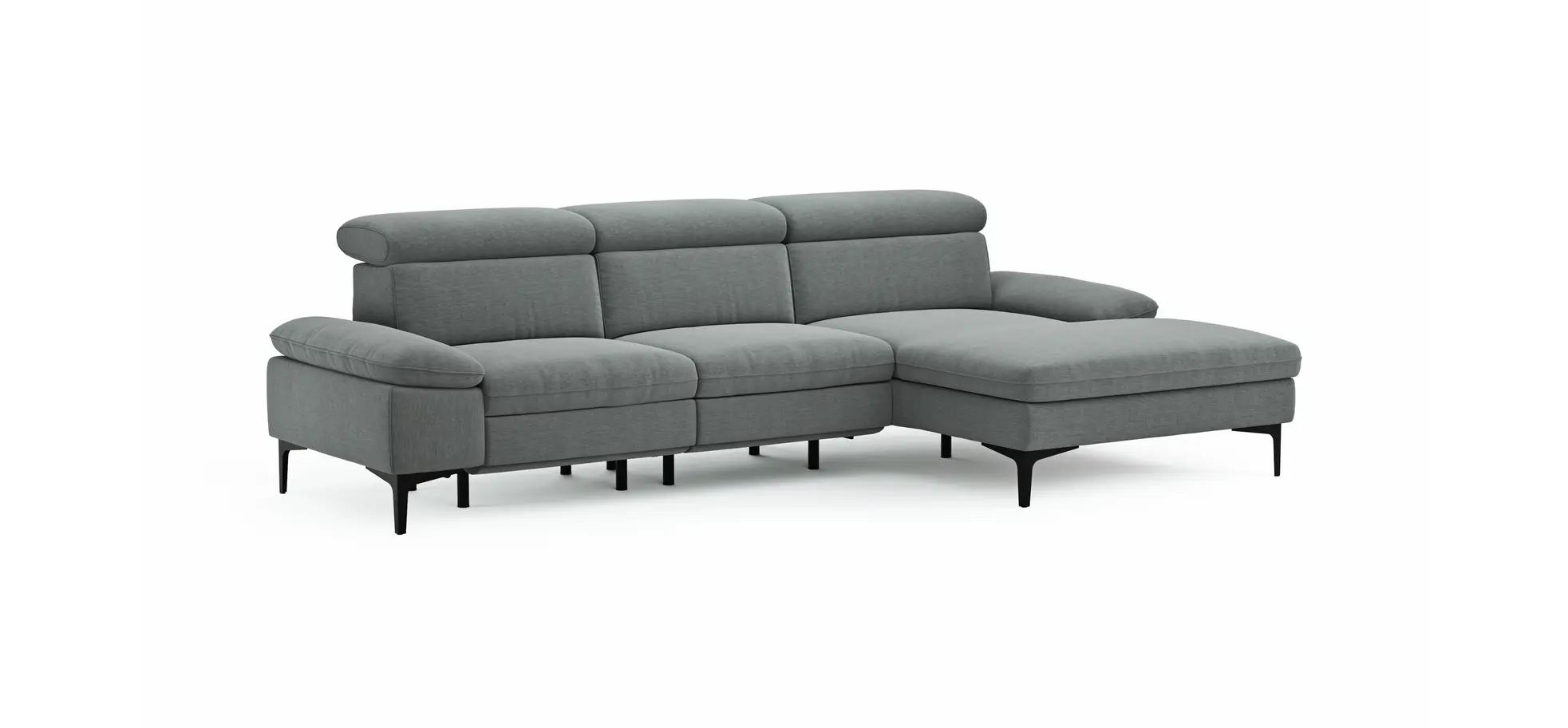 Ecksofa Felipa - 2,5-Sitzer mit Longchair rechts inkl. Armlehne verstellbar und Rückenlehne/Sitztiefe verstellbar (motorisch), Stoff, Grau