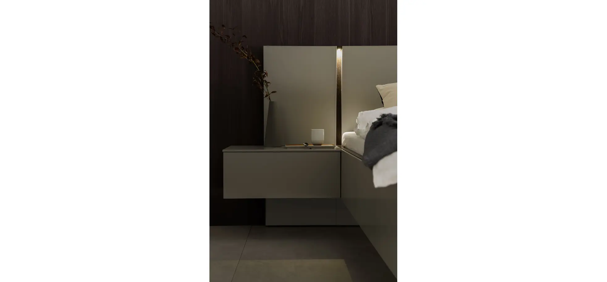 Bettanlage Matera - Liegefläche ca. 180x200 cm, Lack, Muschelgrau, Wildeiche, Coffee