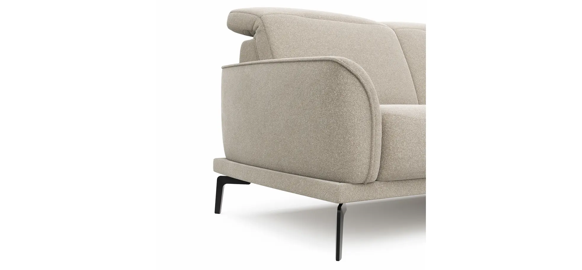 Ecksofa Amadena - 2-Sitzer mit Ecke rechts inkl. Kopfteilverstellung und Sitzvorzug, Stoff, Creme