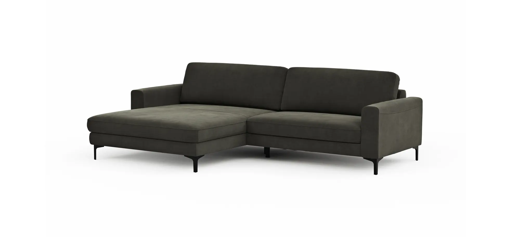 Ecksofa Oviedo - Longchair links mit 1,5-Sitzer inkl. Relaxfunktion (motorisch), Stoff, Braungrün