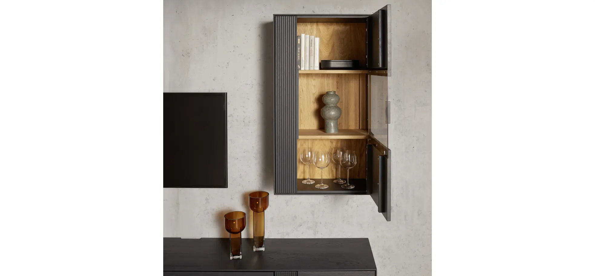 Hängevitrine Estana - Eiche massiv, Anthrazit