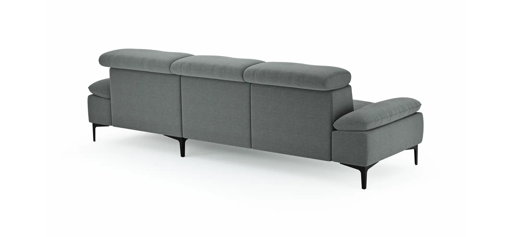 Ecksofa Felipa - 2,5-Sitzer mit Longchair rechts inkl. Kopfteil verstellbar, Stoff, Grau
