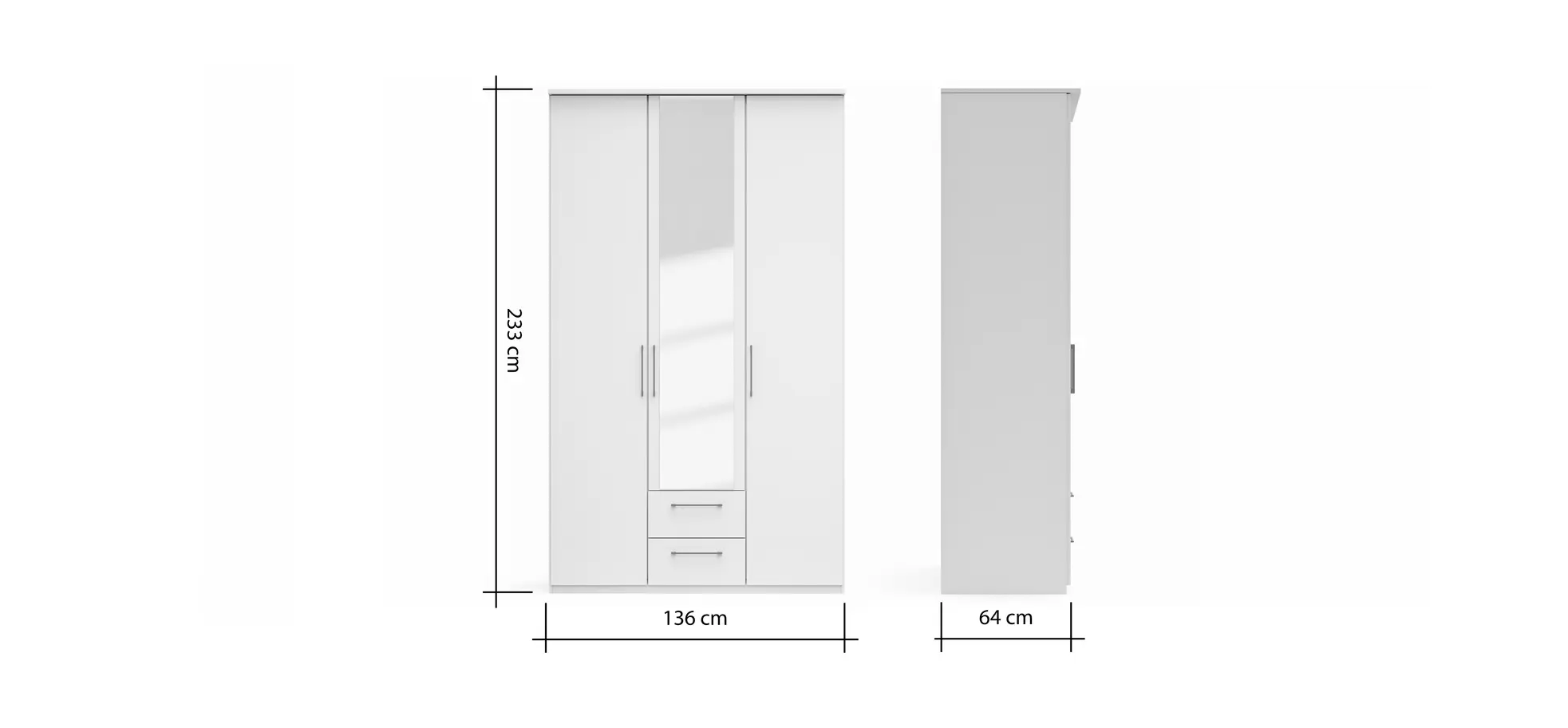 Drehtürenschrank Viana - B. ca. 136 cm, Lack, Weiß
