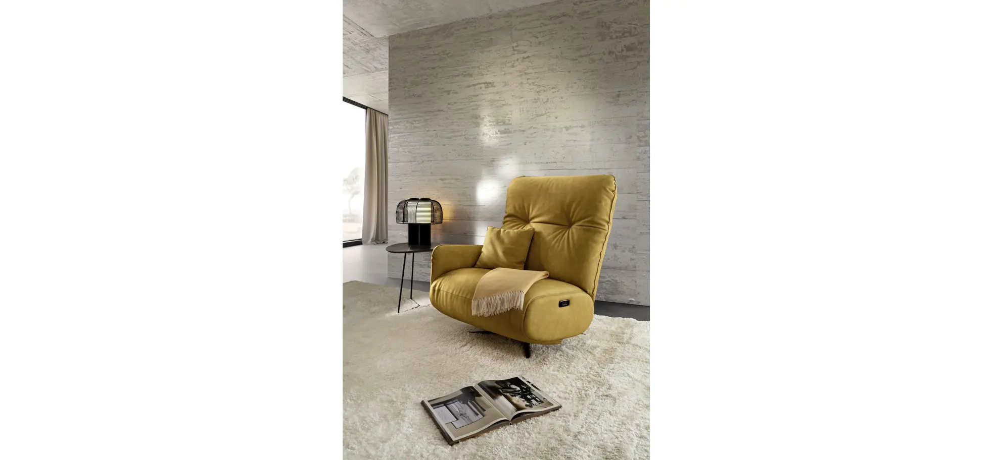 Loungesessel Lovere - Leder, Curry, Armlehne links