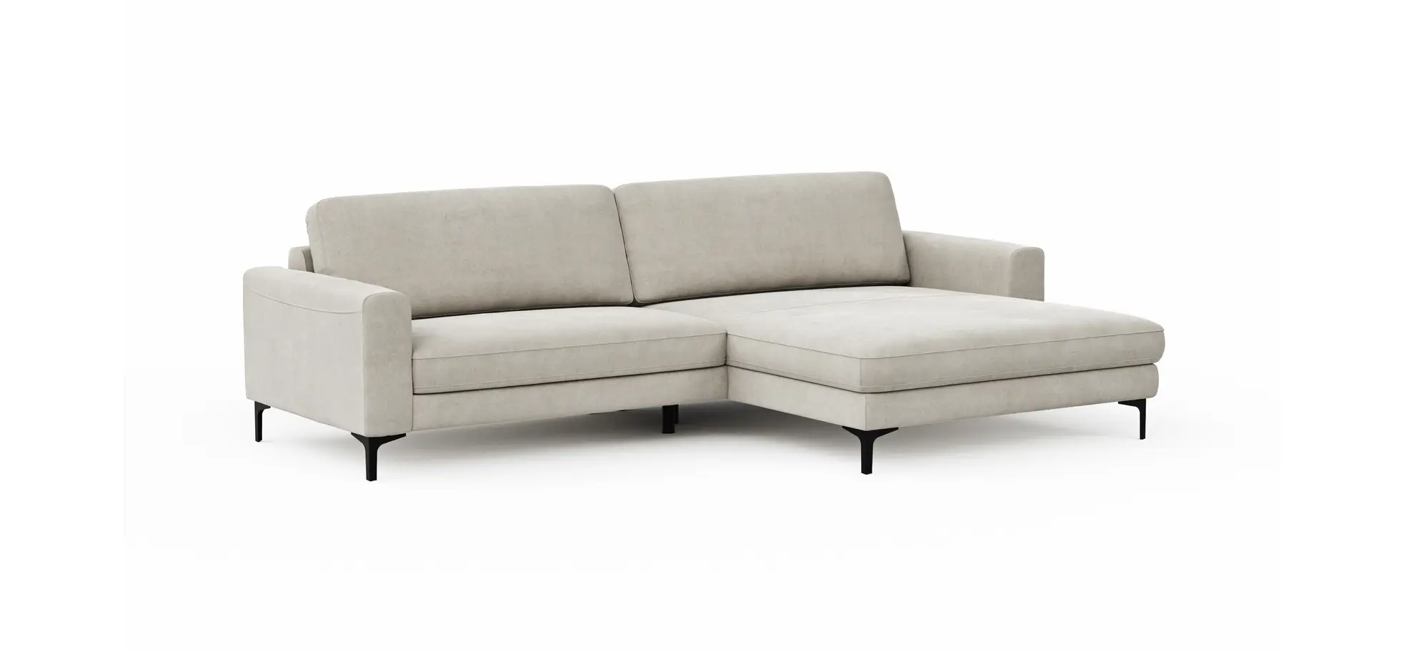 Ecksofa Oviedo - 1,5-Sitzer mit Longchair rechts, Stoff, Natur