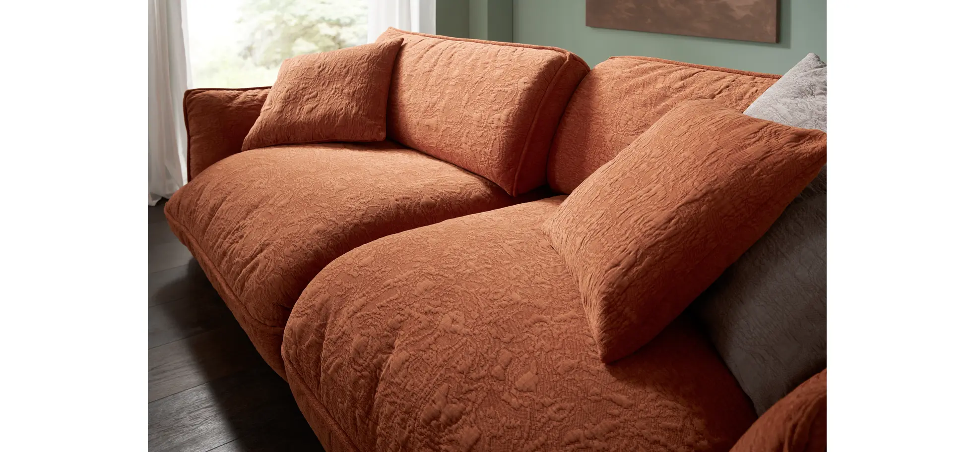 Sofa Fluffy - 4-Sitzer inkl. Rückenlehne verstellbar, Stoff, Kupfer