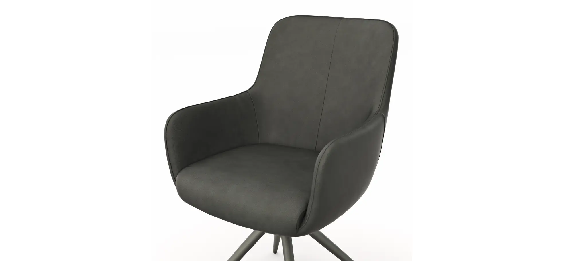 Armlehnstuhl Mis - Leder, Dunkelbraun, Gestell, Anthrazit