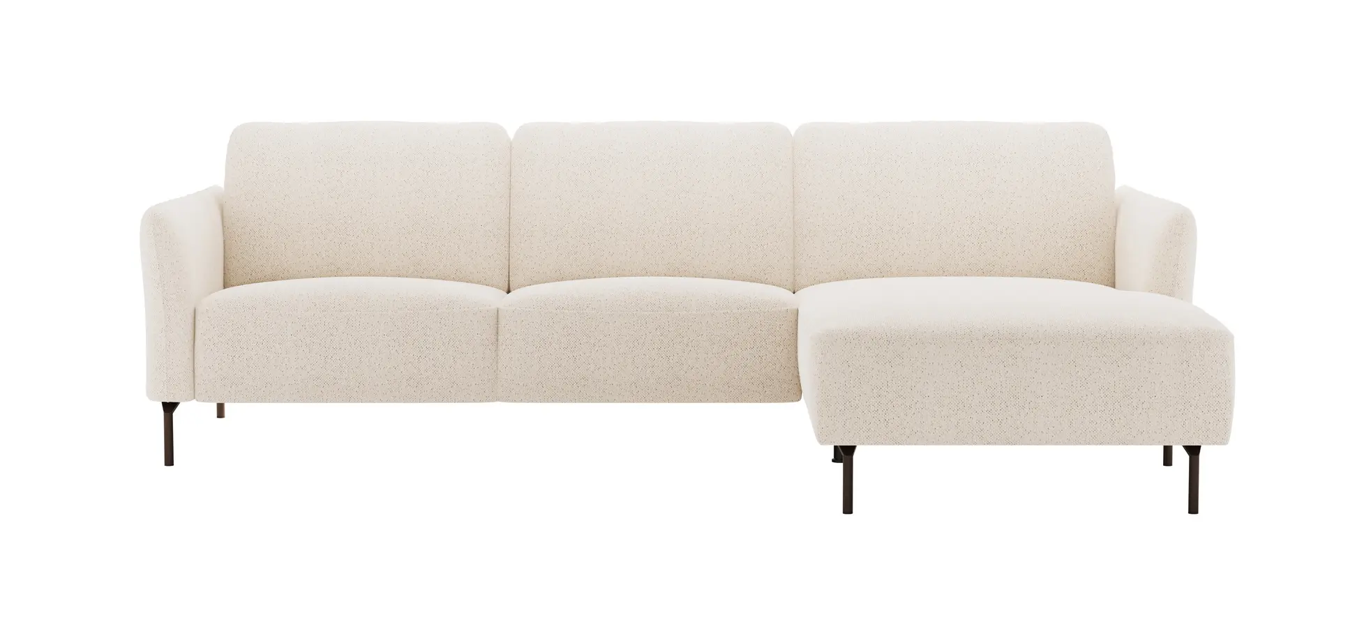 Ecksofa Leona - 3-Sitzer mit Longchair rechts, Stoff, Creme 1291426925