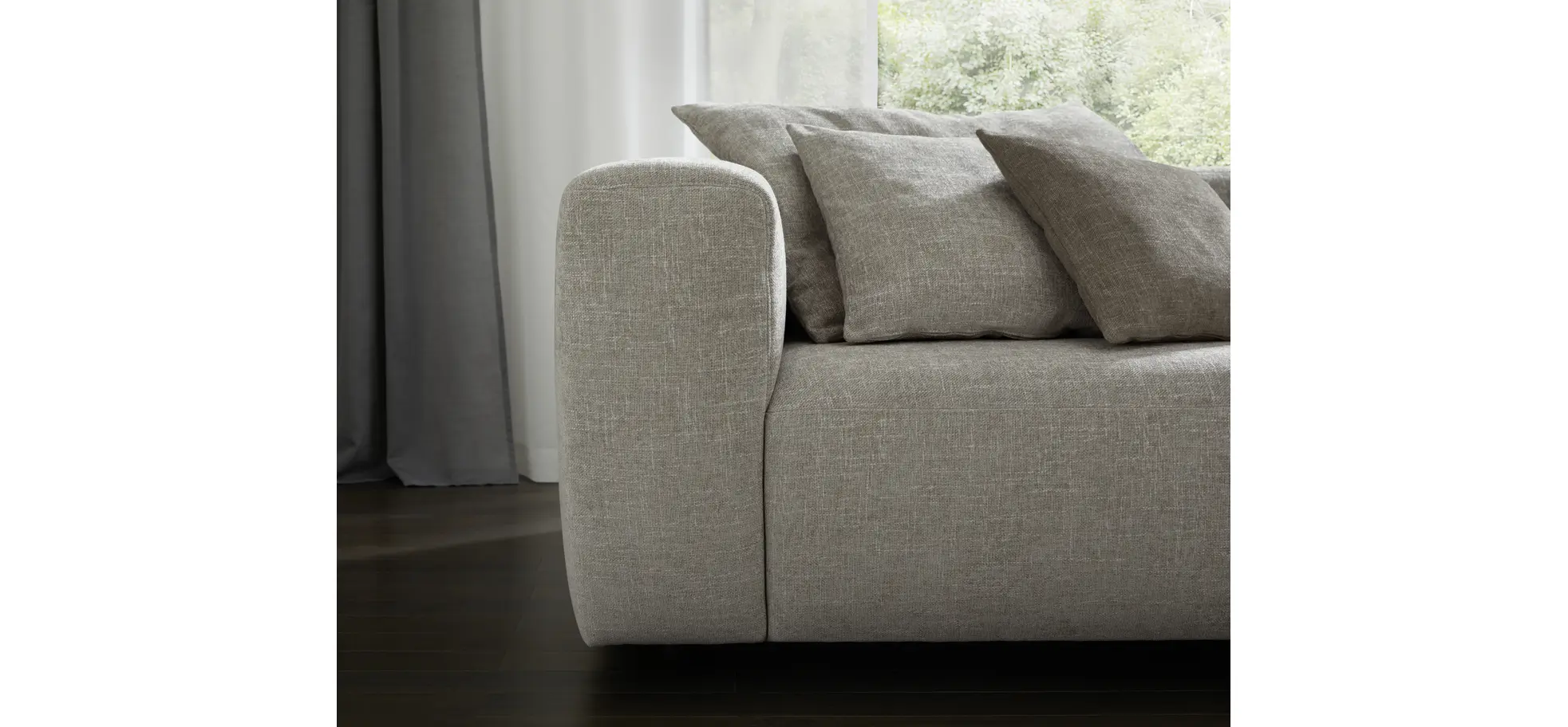 Ecksofa Caruso - 3-Sitzer, Longchair rechts, Stoff, Graubeige