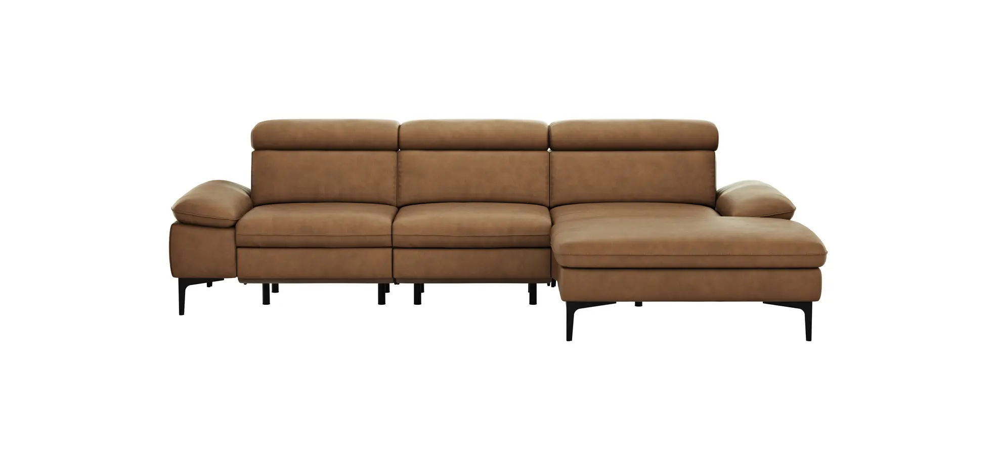 Ecksofa Felipa - 2,5-Sitzer mit Longchair rechts inkl. Armlehne verstellbar und Rückenlehne/Sitztiefe verstellbar (motorisch), Leder, Cognac 105118