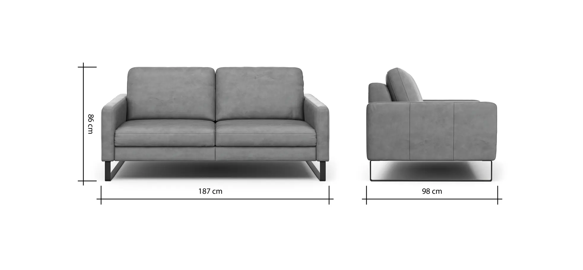 Sofa Enna - 3-Sitzer, Leder, Anthrazit