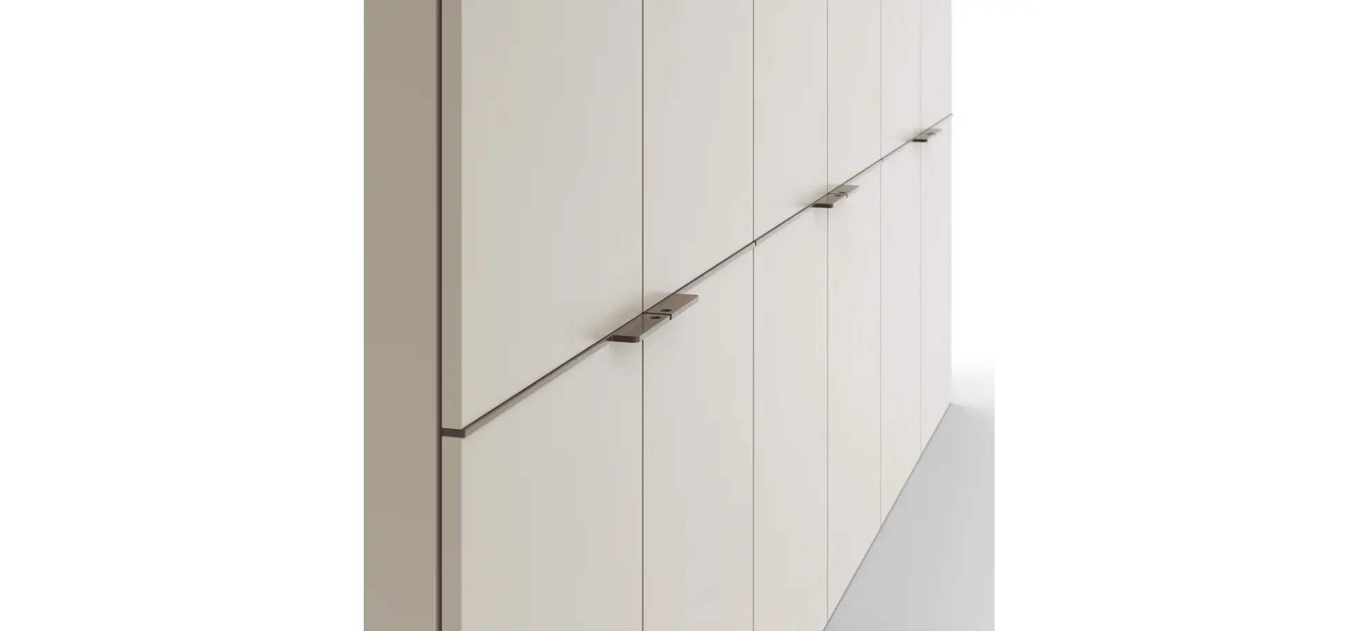 Drehtürenschrank Matera - BHT ca. 301x235x60 cm, Lack Matt, Muschelgrau, Griffe Coffee
