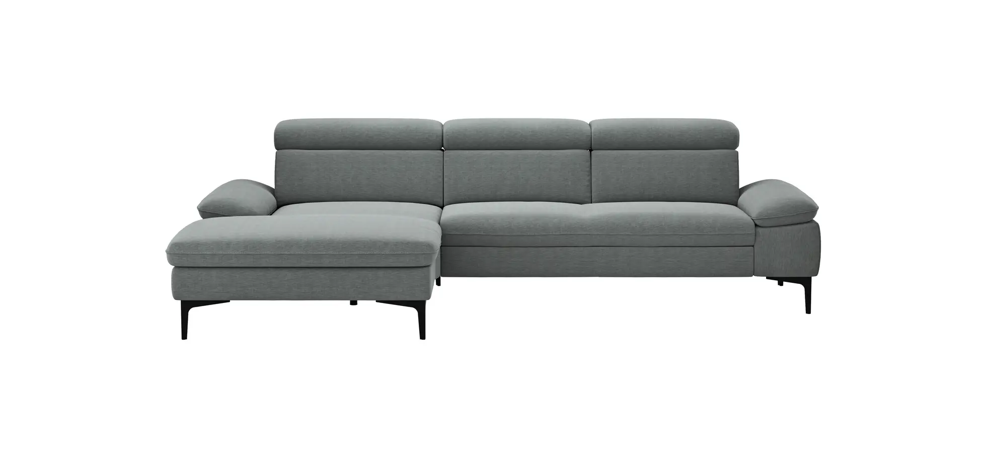 Ecksofa Felipa - Longchair links mit 2,5-Sitzer inkl. Kopfteil verstellbar, Stoff, Grau 105059