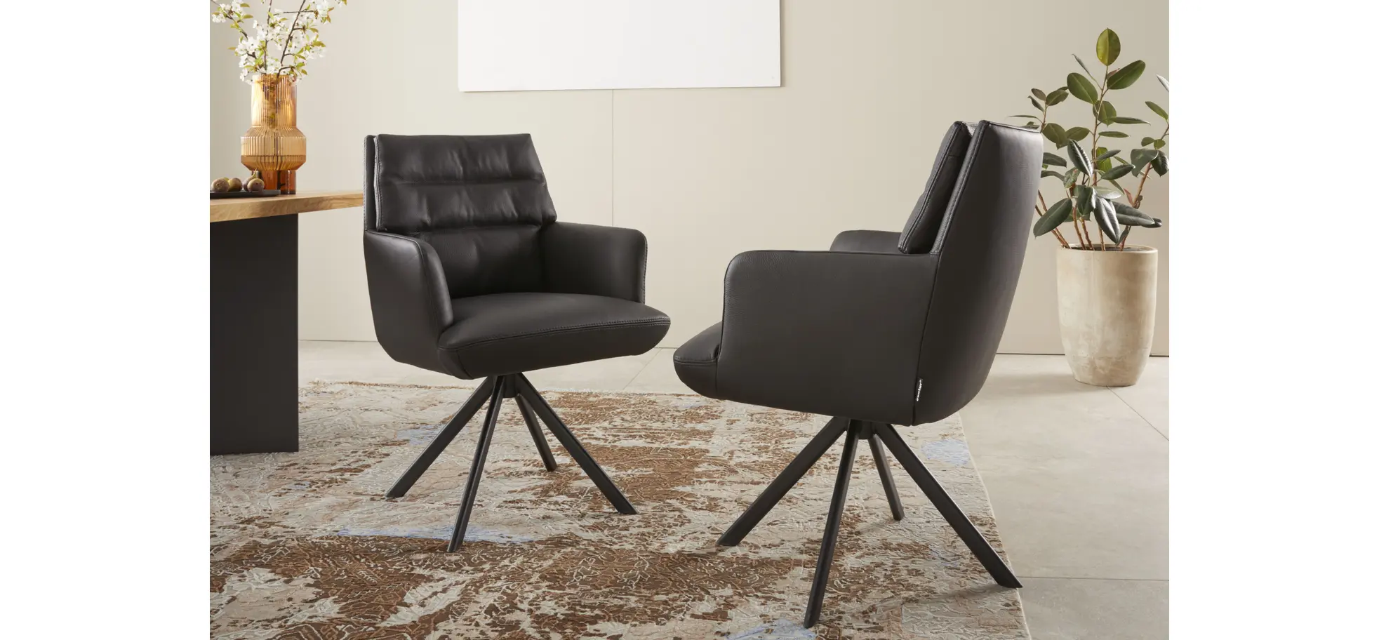 Armlehnstuhl Capitolo - Leder, Schwarz