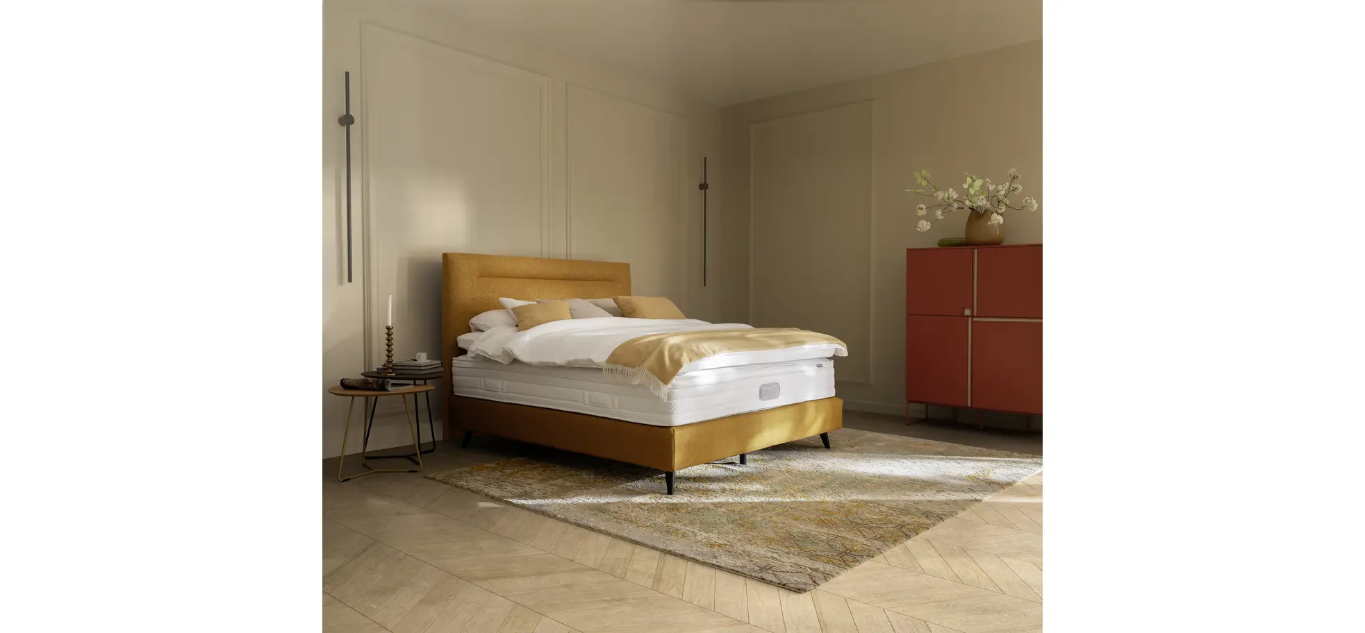Boxspringbett Navelli 2 - Liegefläche ca. 180x200 cm, Stoff, Kurkuma