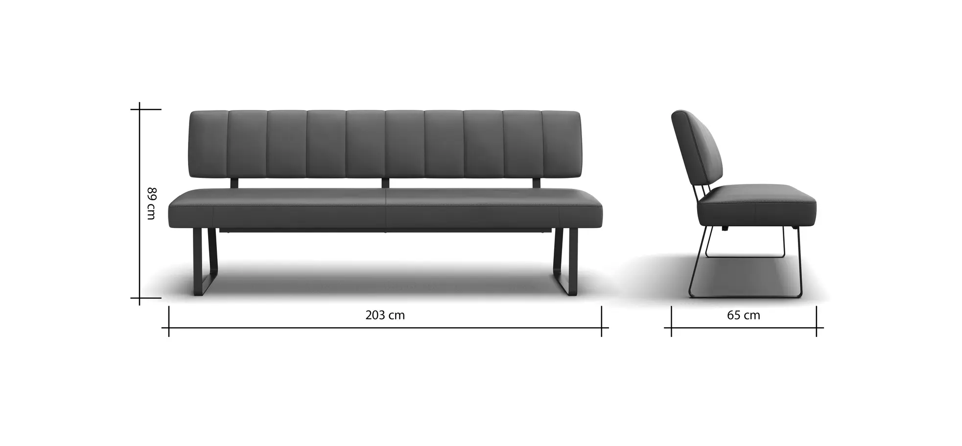 Polsterbank Carmelo - Breite ca. 203 cm, Leder, Steingrau