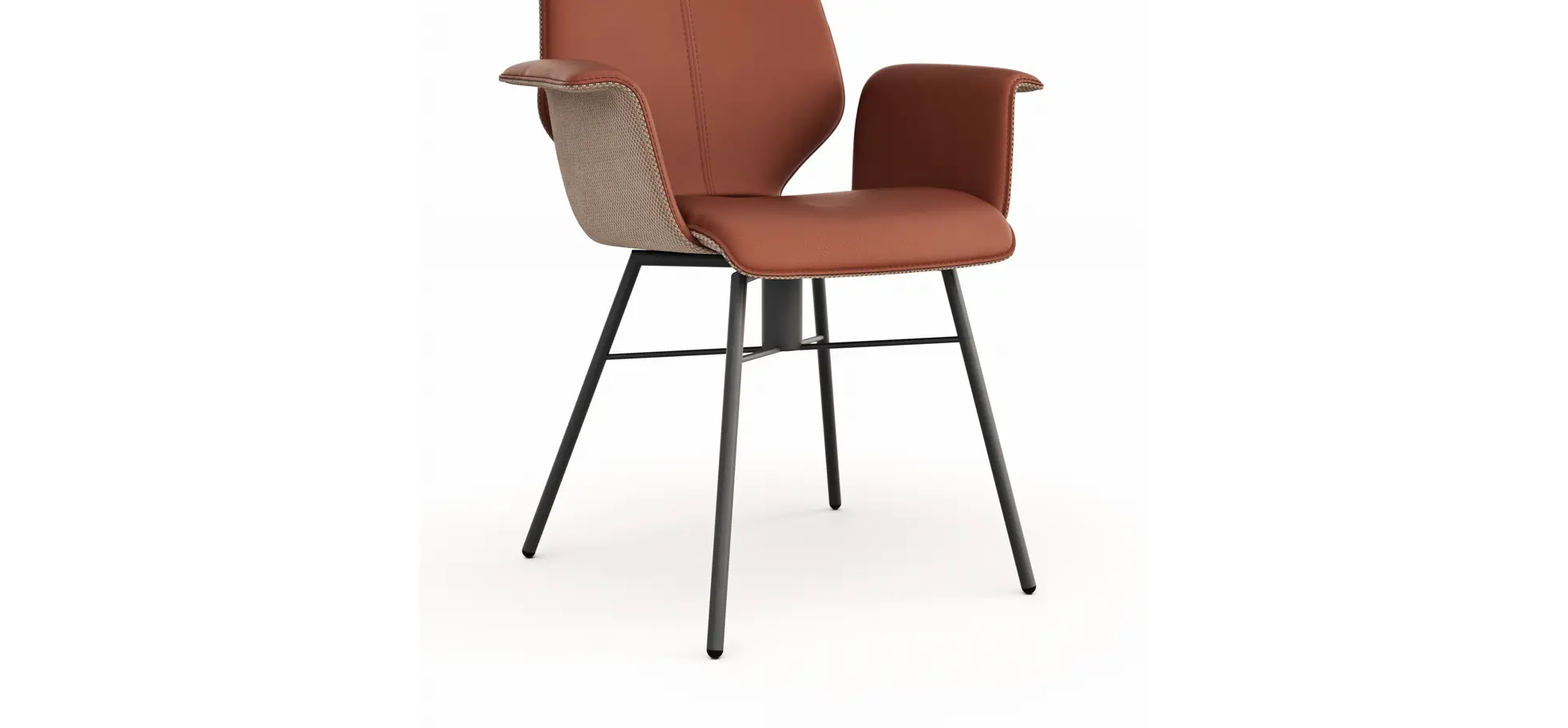 Armlehnstuhl Penthouse -  Leder, Rost, Stoff, Beige-Rost, Drehbar